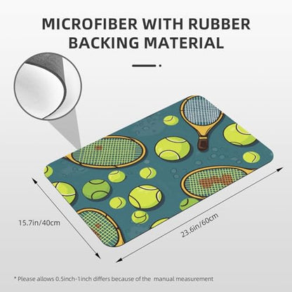 Stone Bath Mat Tennis Racquets And Tennis Balls Diatomaceous Earth Shower Mat Super Absorbent Non-Slip Bath Mats for Bathroom Floor Mats Thin Quick Dry Shower Rug, Easy to Clean, 23.6" x 15.7"