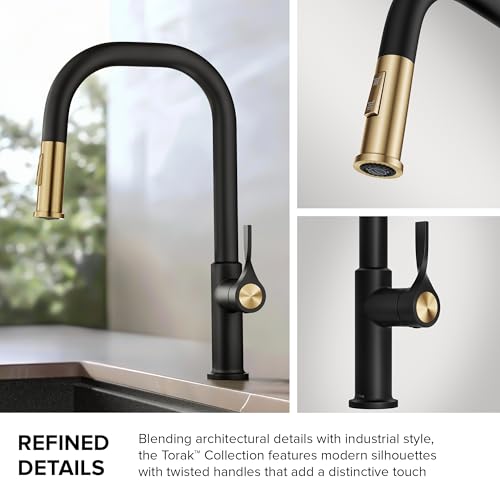 KRAUS Torak Pull Down Kitchen Faucet in Matte Black with 2 Function Sprayer, Pre-Attached Water Lines, and Mounting Hardware, KPF-2841MB - color: Matte Black, style: Pull-Down Square Arc Faucet