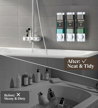 Luxspire Shampoo and Conditioner Dispenser, Shower Soap Dispenser 3-Chamber | Lockable Large Capacity 900ml No-Drill Wall-Mounted Shampoo and Body Wash Dispenser for Bathroom Hotel Kitchen Airbnb - color: Silver, size: 3 Chamber