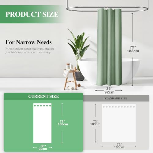 Stall 3 in 1 Waffle Shower Curtain Set with Liner 36x72 Sage Green | Narrow Half Size, Waterproof Clear PEVA Liner, 256GSM Heavy Duty Fabric, Hotel Luxury Shower Curtains for Bathroom, 6 Hooks - color: A Sage Green, size: 36"W x 72"L (Pack of 1)