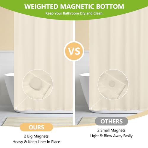 Seenus Soft Microfiber Stall Shower Curtain Lightweight with Waterproof TPU Backed, 36 x 72 Inch Beige Small Shower Curtain with 2 Large Magnets,Washable Cloth Bathroom Shower Stall Curtain - color: Cream, size: 36"W x 72"L (Pack of 1)