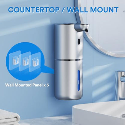 Automatic Foaming Soap Dispenser Touchless, Rechargeable Electric Hand ＆ Dish Soap Dispenser for Bathroom and Kitchen - Smart Digital Display, 6 Adjustable Level, 380ml, Wall Mounted, IPX5 - color: Silver, style: Foam