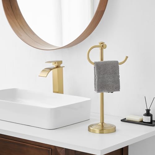 17 Inch Brushed Gold Stand Towel Bar Hanger Hand Towel Bar Bathroom Vanity Countertop Towel Holder Free Standing Stainless Steel Towel Ring Hardware Accessories Towel Rack - color: Brushed Gold