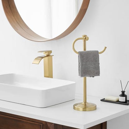 17 Inch Brushed Gold Stand Towel Bar Hanger Hand Towel Bar Bathroom Vanity Countertop Towel Holder Free Standing Stainless Steel Towel Ring Hardware Accessories Towel Rack - color: Brushed Gold