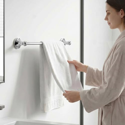 24-Inch Wall Mounted Towel Racks for Bathroom – Space Saver 4-Piece Durable Stainless Steel Bathroom Hardware Set with Towel Bar, Towel Ring, Toilet Paper Holder & Hook, Chrome