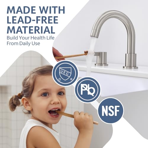 Two Handle 8inch Widespread Bathroom Faucet 3 Holes, Bathroom Sink Faucet with Metal Pop up Drain Assembly and cUPC Water Supply Lines, Brushed Nickel - color: Brushed Nickel