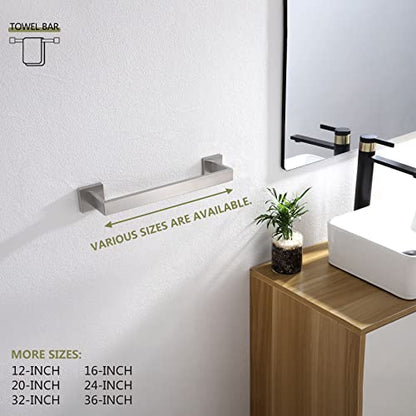 KOKOSIRI 12-Inch Single Towel Bar, Bathroom Kitchen Towel Holder, Wall Mounted SUS304 Stainless Steel Towel Rack, Brushed Nickel, B4003BR-L12 - color: Brushed Steel, size: 12-Inch