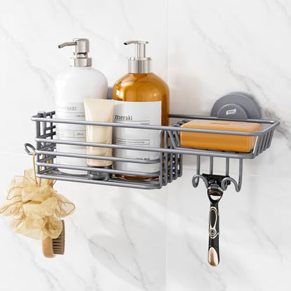 TAILI Shower Caddy Suction Cup with Hooks (Grey, 1 x Medium) - color: Grey, size: 1 x Medium