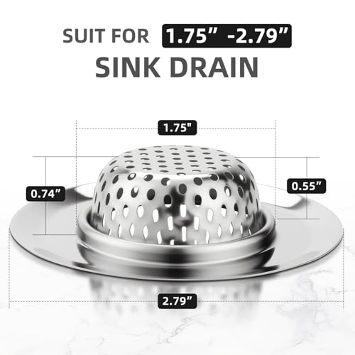 Bathtub Drain Strainer SANLESS Premium Stainless Steel Bathroom Sink Drain Strainer Filter Basket Hair Stopper for Wash Basin Bathtub Sink, 2.79 Inch (2PCS)