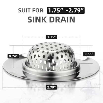 Bathtub Drain Strainer SANLESS Premium Stainless Steel Bathroom Sink Drain Strainer Filter Basket Hair Stopper for Wash Basin Bathtub Sink, 2.79 Inch (2PCS)