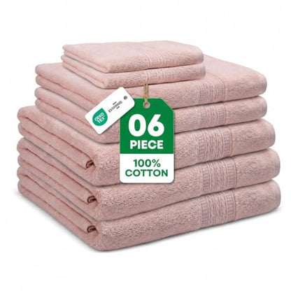ESSELL 24/7 Aurora Collection 6 Piece Bath Towel Set, 100% Cotton, Durable, Quick Dry & Light Weight, 2 Bath Towels, 2 Hand Towels, 2 Washcloths - Blush - color: Blush