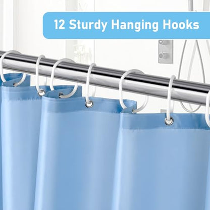 OTraki 72x84 inch Heavy Duty Bathroom Shower Curtain with 12 Hooks, Blue | Thick Shower Curtains Set Waterproof Machine Washable Polyester Cloth Shower Curtains Liner for Bath Bathtub - color: Blue, size: 72"W x 84"L (Pack of 1)