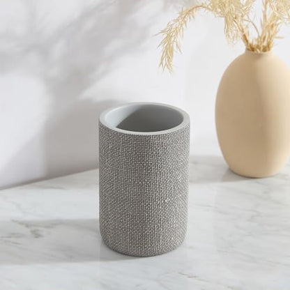 Tahari Home Bathroom Organizer Set - 4-Piece, Resin | Countertop Accessories | Toothbrush Holder, Tumbler, Vanity Tray & Lotion Pump | Modern Textured Design | Durable & Easy Clean | Astor Light Gray - color: Light Grey