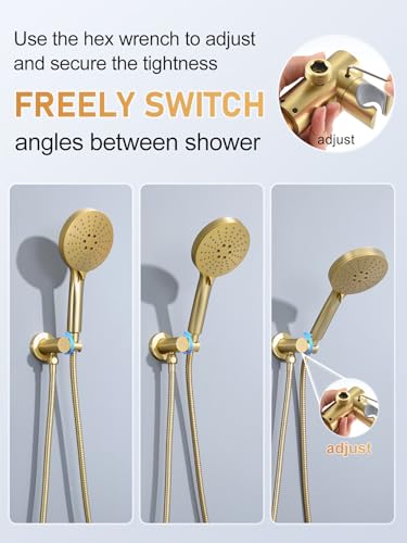 Woindo Shower Faucet Set 10" Rain Shower Head/8'' Side Shower Head and 3 Setting Handheld Ceiling Mount 3 Push Button Diverter Complete Rainfall Round Shower System Included Valve Trim Kit - color: Brushed Gold, style: 10"-R-Ceiling-02