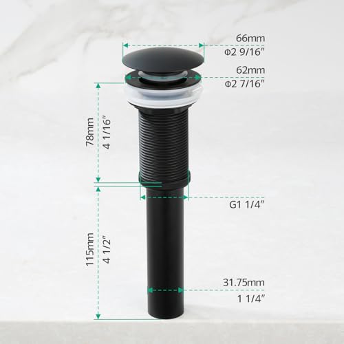Pop-up Bathroom Sink Drain Stopper Without Overflow for Vessel Sink Lavotory Vanity, D01 (Matte Black) - color: Matte Black