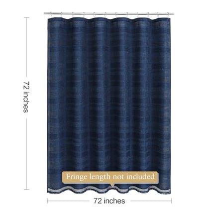 Boho Farmhouse Shower Curtain Set with Tassel, Linen Bohemian French Country Chic Bathroom Shower Curtain Set, Modern Striped Textured Shower Curtain 72x72 - Navy Blue - color: Navy, size: 72"W x 72"L (Pack of 1)