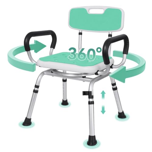 Swivel Shower Chair for Inside Shower, 400 lbs, Adjustable Height | Heavy Duty Non-Slip Shower Stool, Bath Seat with Removable Back and Arms, Safety Shower Stool for Seniors and Disabled - color: Light Green