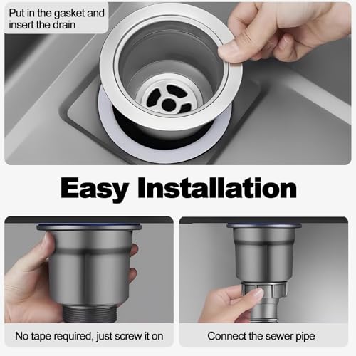 3-1/2 ‘’Kitchen Sink Drain Assembly Kit 304 Stainless Steel Sink Strainer Drain Basket Replacement with Sink Stopper Sealing Lid Fit Standard Sink Drain Hole for Kitchen Bathroom