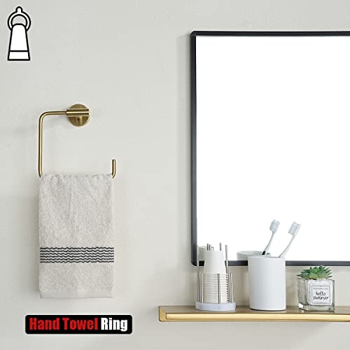 JQK Towel Ring Brushed Gold, Stainless Steel Square Ring Towel Holder for Bathroom, 6 Inch Brushed Gold Wall Mount, TR140-BG - color: Gold