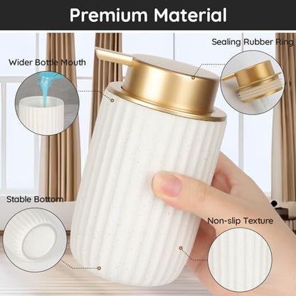 Segbeauty Ceramic White Hand Soap Dispenser, 10.8oz Empty Liquid Soap Dispenser, 2pcs 320ml Refillable Shapmpoo and Conditioner Pump Bottle Bath Shower Lotion Gel Container, Kitchen Dish Wash Bottles - color: White Golden, style: 2pcs Dispensing