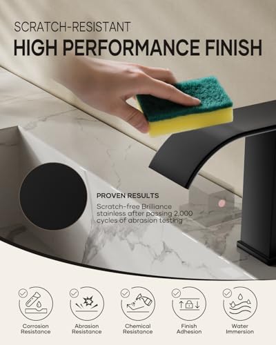 AVSIILE Matte Black Waterfall Bathroom Faucet 3 Hole, 8 Inch Widespread Modern 3 Piece Bathroom Sink Faucet, Touch On Lavatory Faucet for Vanity RV Restroom, Curved Spout - color: Black, style: Curved Spout