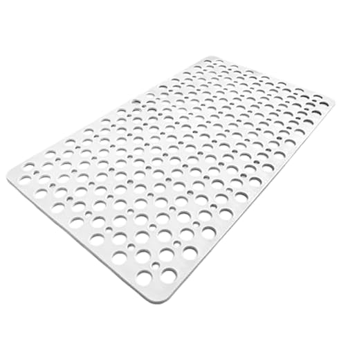 Bath Mat for Tub, 28 X 15 Inches Easy Clean Non Slip Machine Washable Large Bathroom Mat Set with Suction Cups and Drain Holes,Durable Grey Bath Mat for Home,Bathroom,Inside Shower Floor,Bathtub - color: White