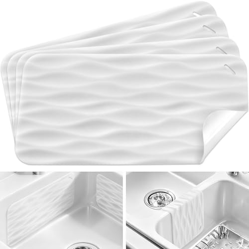4 Pack Clear Silicone Kitchen Sink Protector Mat, for Ceramic and Smooth-Surface Sinks, 12"x6" - Scratch Resistant, Noise Reducing
