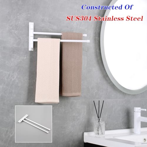 GERZWY Bathroom 2-Arm Swing Arm Towel Bars Wall Mount Stainless Steel Bath Towel Rack Hanger, White - color: White