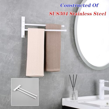 GERZWY Bathroom 2-Arm Swing Arm Towel Bars Wall Mount Stainless Steel Bath Towel Rack Hanger, White - color: White