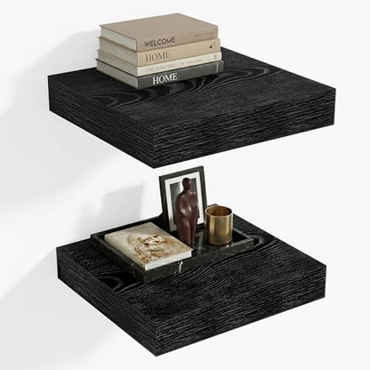 Heimlove 12 Inch Deep Floating Shelves,12 Inch Wide Small Wall Shelves Set of 2, 2 Inch Thick Invisible Wall Mounted Shelves for Bathroom Bedroom Nursery,Black - color: Black, size: 12"W x 12"D x 2"H, Set of 2