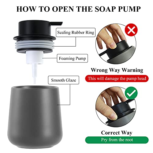 Bosilunlife 12Oz Ceramic Foam Soap Dispenser for Bathroom Kitchen Counter | Premium countertop foam pump creates delicate dense foam, stable desktop placement, Matte Grey - color: Matte Grey