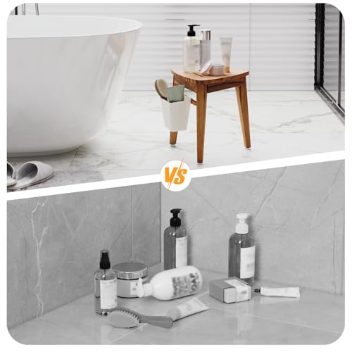Kiasthome Teak Shower Bench, Waterproof Bathroom Teak Corner Shower Bench, Sturdy Non-Slip Bath Shower Foot Stool for Shaving Legs with Storage Basket