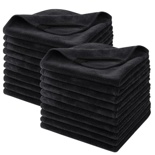 Microfiber Facial Cloths Fast Drying Washcloth 12inch x 12inch Black 20 pack - color: Black-1, size: 1 Count (Pack of 20)