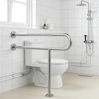Toilet Grab Bar Support Rail 23.6 Inch, Anti-Slip Knurled Brushed Nickel Safety Bar, Handicap Bathroom Handrails for Elderly Disabled Pregnant, 304 Stainless Steel Wall to Floor - size: 23.6in