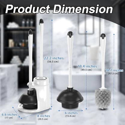 NEWE Toilet Brush and Plunger Set, 2 in 1 Toilet Plunger Heavy Duty, Toilet Brush and Holder with Hidden Tweezers, Toilet Bowl Brush for Bathroom Toilet
