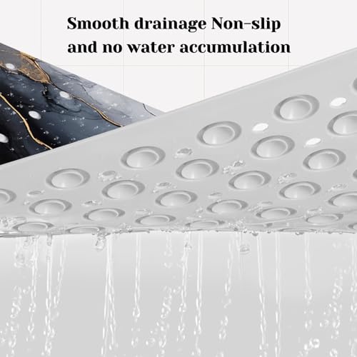 Marble Bath Tub Mat Non Slip, Black White Gold Marble Non Slip Bath Mat for Shower, Large Washable Shower mats for Showers with Drain Holes and Suction Cups,40 X 16 Inch - color: Black White Gold Marble