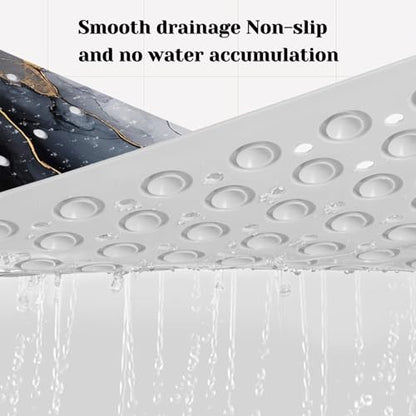 Marble Bath Tub Mat Non Slip, Black White Gold Marble Non Slip Bath Mat for Shower, Large Washable Shower mats for Showers with Drain Holes and Suction Cups,40 X 16 Inch - color: Black White Gold Marble