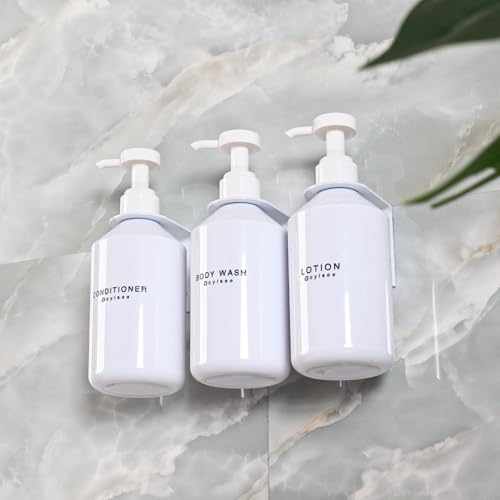 3-Chamber Shampoo & Conditioner Dispenser - Wall-Mounted Soap Dispenser Plastic Bottles with 4CC Pumps, No Drill Installation, Refillable for Bathroom, RV, Commercial Use White - color: White