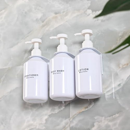 3-Chamber Shampoo & Conditioner Dispenser - Wall-Mounted Soap Dispenser Plastic Bottles with 4CC Pumps, No Drill Installation, Refillable for Bathroom, RV, Commercial Use White - color: White