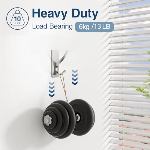 10 Pack Self Adhesive Towel Hooks: Extra Strong 13LB, Stainless Hook for Hanging Loofah, Towels, Coat, Bath Robe Bathroom Shower, Brushed Nickel - color: Brushed Nickel, size: 10 Pack