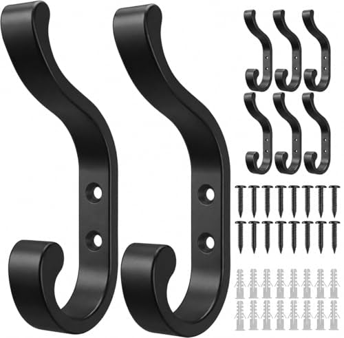 bussdis Coat Hanger Wall Mount 8-Pack - Wall Hooks for Hanging Heavy Duty | Large Coat Hangers Holds 30LB, Metal Screw-In Hooks for Door, Closet, Bathroom, Clothes, Purse, Bag, Jacket, Robe - color: Black, size: 8 Pack