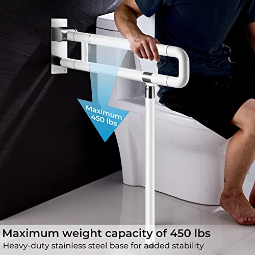 Modunful Upgraded Handicap Grab Bar for Bathroom, Flip Up Toilet Hand Rail for Elderly, Disabled, Pregnant, 23.6 Inch, White, Textured Finish, Stainless Steel - color: S-2910.White