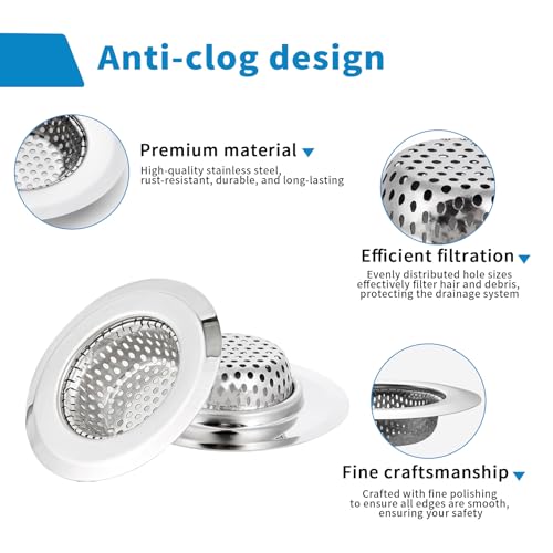 2 Pack Bathtub Drain Strainer, 2.75" Top / 1.75" Basket Stainless Steel Drain Hair Catcher, Perfect for Bathroom Sink Bathtub Vanity Sink Basin Shower Room Balcony Floor Drain (2)