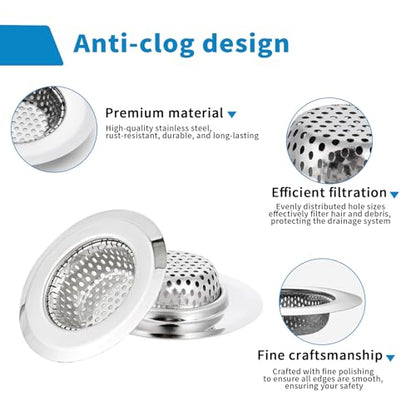 2 Pack Bathtub Drain Strainer, 2.75" Top / 1.75" Basket Stainless Steel Drain Hair Catcher, Perfect for Bathroom Sink Bathtub Vanity Sink Basin Shower Room Balcony Floor Drain (2)