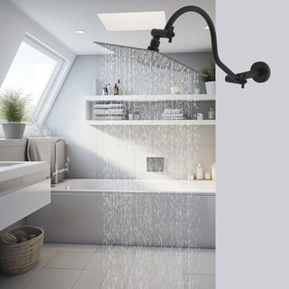 Hibbent All Metal Upgraded 18'' Shower Head Extension Arm, Matte Black | Shower Arm with Flange, Brass Flexible Height & Angle Adjustable Shower Extender with Lock Joint, Universal Connection - color: Matte Black