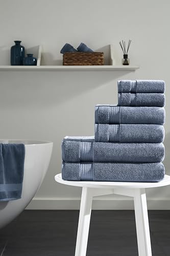 Ozdilek 6-Piece Bath Towel Set, 2 Bath, 2 Hand, 2 Wash, 100% Cotton Turkish Towels, 2 Bath Towels (30x60/550 GSM), 2 Hand Towels (16x30/575 GSM), 2 Washcloths (13x13/600 GSM) (Ocean Blue) - color: Ocean Blue