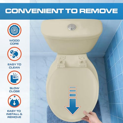 Plexon Soft Cushioned Toilet Seat, Round, Bone, Slow-Close Lid & Seat, Quick-Release Hinge, Easy To Clean & Change - color: Bone, size: Round