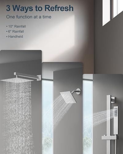 Shower Faucet Set, 10" & 6" Dual Rainfall Shower Heads System for Wall Mount with Slide Bar & Handheld Sprayer, Brushed Nickel - color: Brushed Nickel