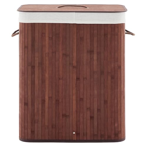 GarveeHome Folding Bamboo Laundry Hamper with Lid, 28 Gal /106L Wooden Laundry Basket with Washable Liner Bag, Slim Clothes Storage Hamper for Small Bedrooms Apartments Dorms, Brown - color: Brown - Rectangle