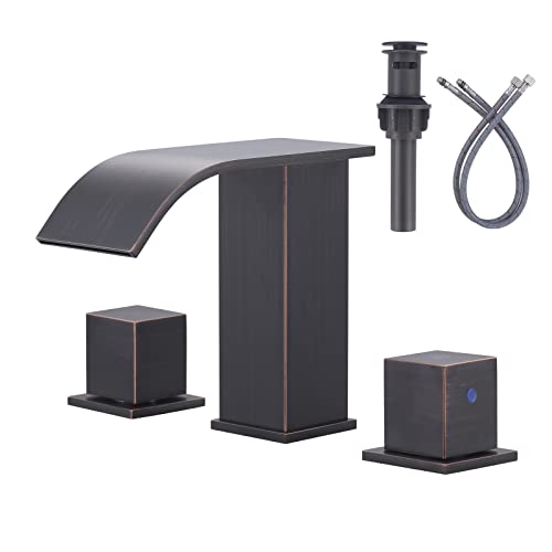 ARCORA Oil Rubbed Bronze Waterfall Bathroom Faucet - 8 Inch Widespread Bathroom Faucets for Sinks 3 Hole, 2 Handles Bathroom Sink Faucet with Pon Up Drain and cUPC Supply Lines - color: Oil Rubbed Bronze